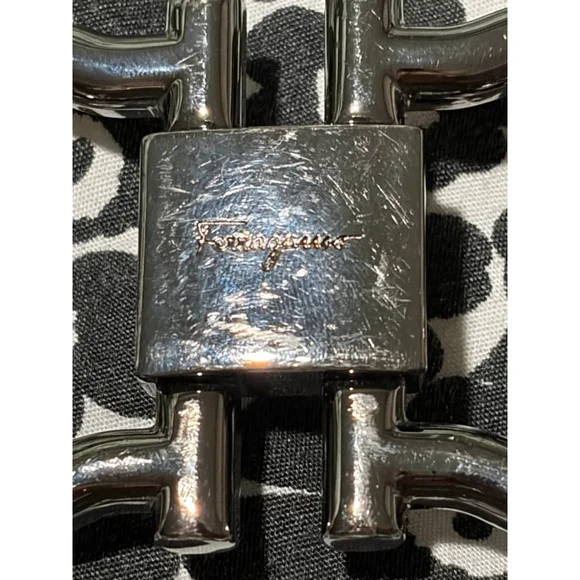 Salvatore Ferragamo Gancini Gunmetal Belt Buckle Reversible Ratchet Mens